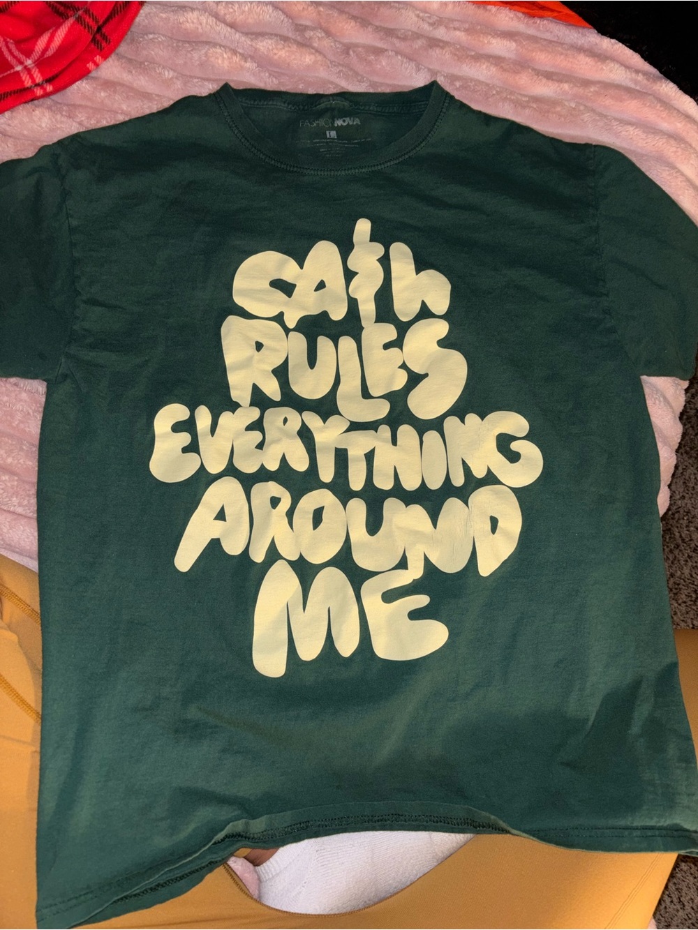 Fashion Nova Green Crewneck Tee with Cream Logo